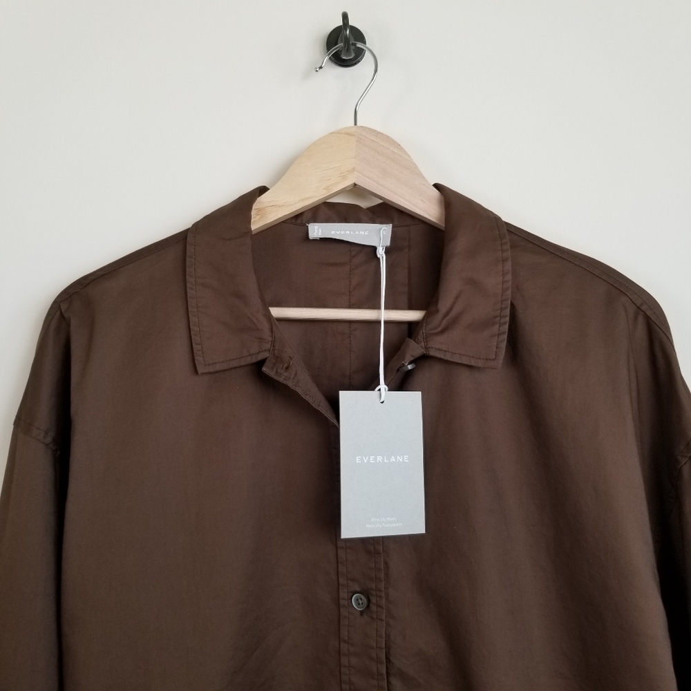 Everlane The Woven Cropped Cotton Button Down PJ Top Small NWT - Picture 4 of 7